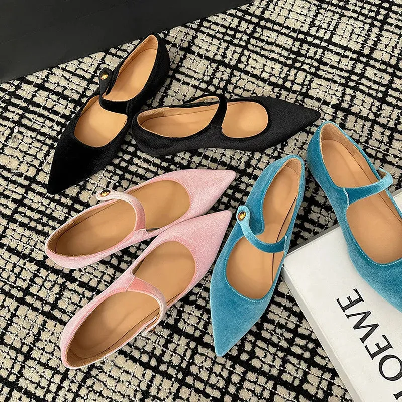 binfenxie  -  Fashion Women's Shoes New High Quality Velvet Pointed Flat Bottom Mary Jane Shoes Daily Commuter Lightweight Shoes