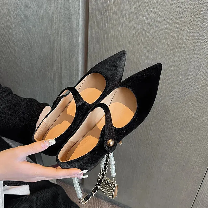 binfenxie  -  Fashion Women's Shoes New High Quality Velvet Pointed Flat Bottom Mary Jane Shoes Daily Commuter Lightweight Shoes