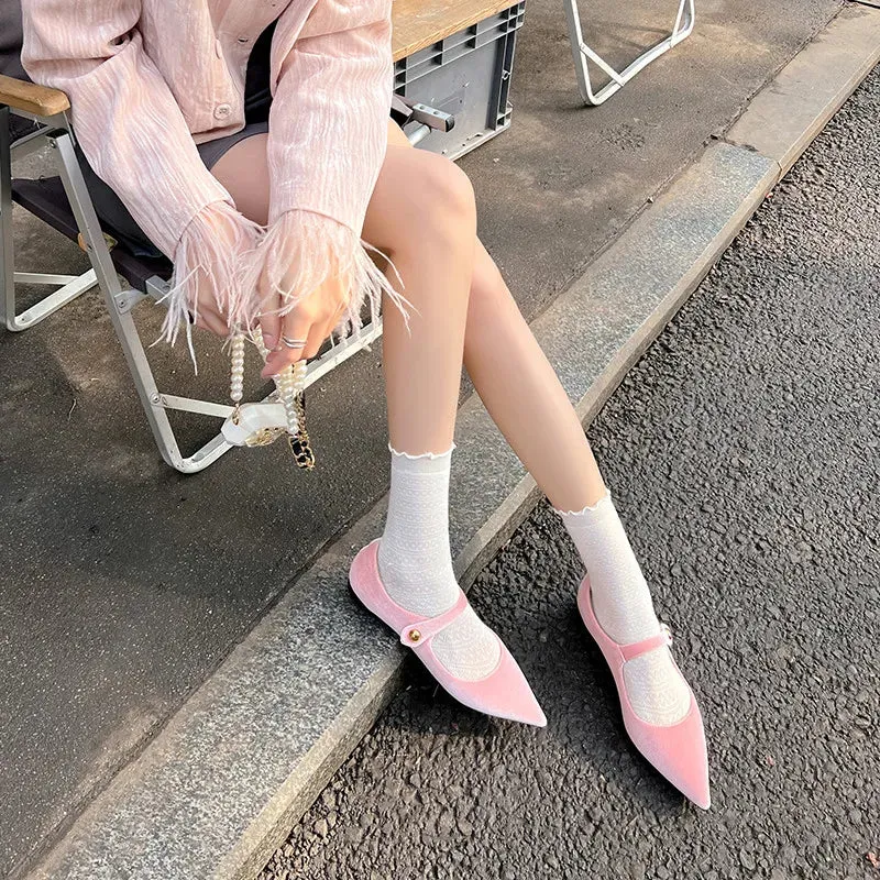 binfenxie  -  Fashion Women's Shoes New High Quality Velvet Pointed Flat Bottom Mary Jane Shoes Daily Commuter Lightweight Shoes