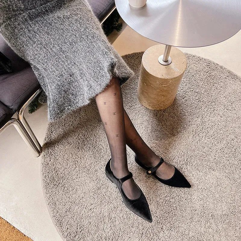 binfenxie  -  Fashion Women's Shoes New High Quality Velvet Pointed Flat Bottom Mary Jane Shoes Daily Commuter Lightweight Shoes