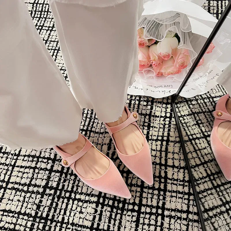 binfenxie  -  Fashion Women's Shoes New High Quality Velvet Pointed Flat Bottom Mary Jane Shoes Daily Commuter Lightweight Shoes