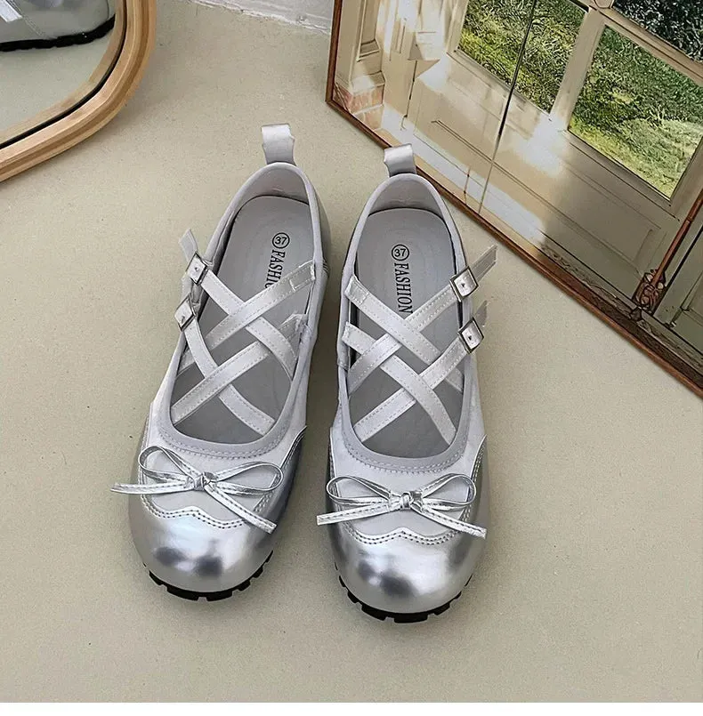 binfenxie  -  New Round Head Buckle Flat Women's Mary Jane Shoes Fashion Soft Sole Bow Decorated Woman Ballet Shoes Casual Walking Woman Shoes