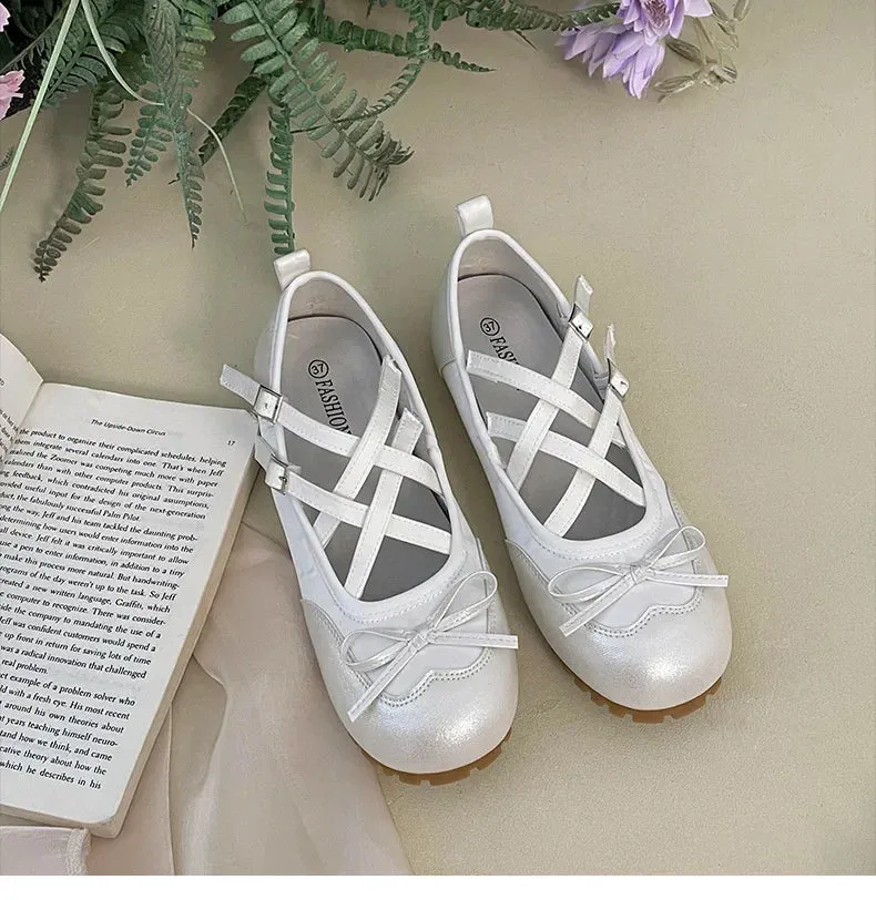 binfenxie  -  New Round Head Buckle Flat Women's Mary Jane Shoes Fashion Soft Sole Bow Decorated Woman Ballet Shoes Casual Walking Woman Shoes