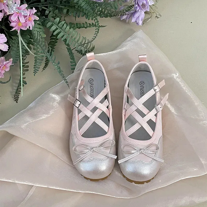 binfenxie  -  New Round Head Buckle Flat Women's Mary Jane Shoes Fashion Soft Sole Bow Decorated Woman Ballet Shoes Casual Walking Woman Shoes