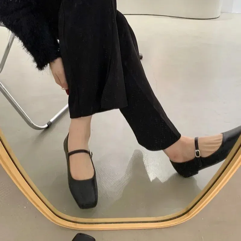 binfenxie  -  Spring Autumn Fashion Square Toe Ballet Shoes Mary Jane Shoes Low Heel Casual Silver Shallow Buckle Soft Sole Shoes Womens Shoes