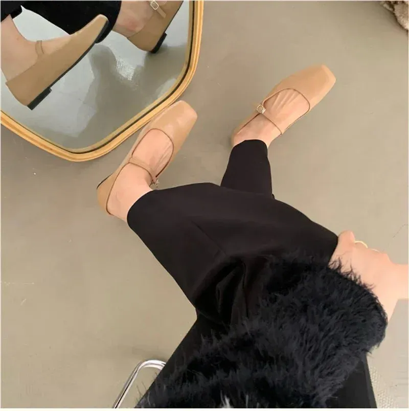 binfenxie  -  Spring Autumn Fashion Square Toe Ballet Shoes Mary Jane Shoes Low Heel Casual Silver Shallow Buckle Soft Sole Shoes Womens Shoes