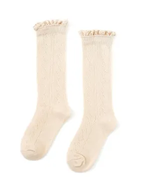 Fancy Lace Top Knee High Socks - Vanilla