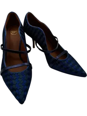 Malone Souliers Navy Maureen Bicolor Woven Point-Toe Mules