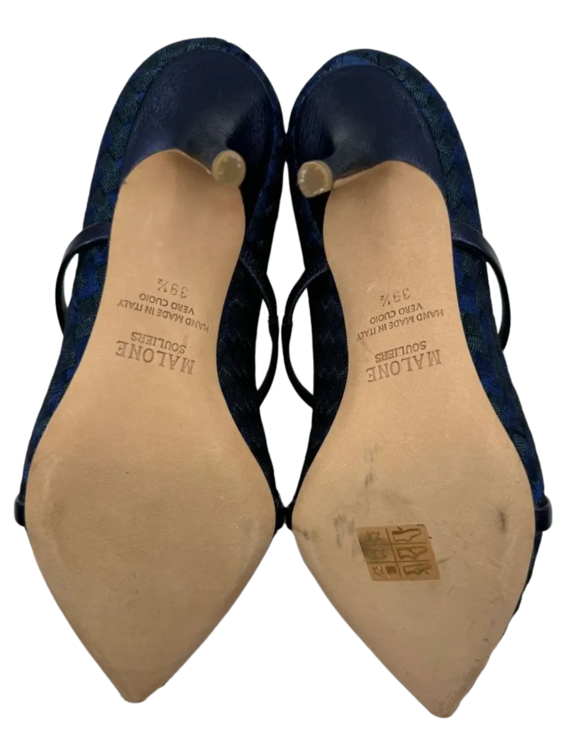 Malone Souliers Navy Maureen Bicolor Woven Point-Toe Mules