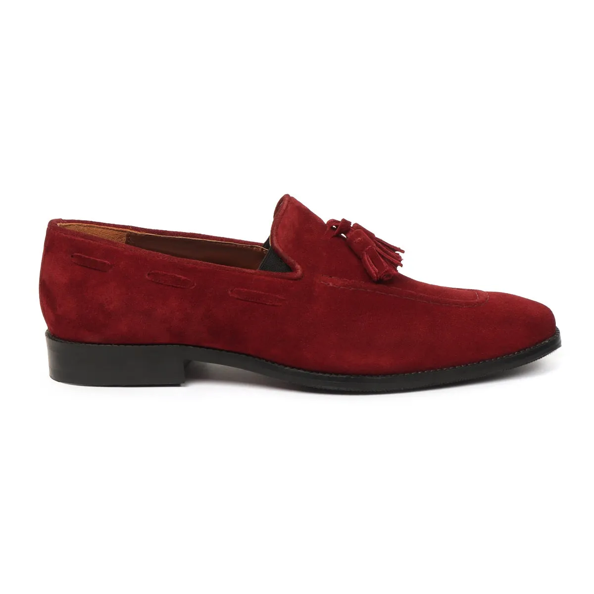 Men's Red Suede Leather Apron Toe Tassel Slip-ons by Brune & Bareskin
