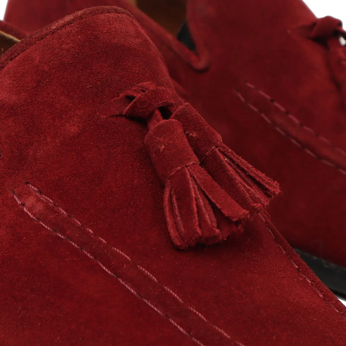Men's Red Suede Leather Apron Toe Tassel Slip-ons by Brune & Bareskin