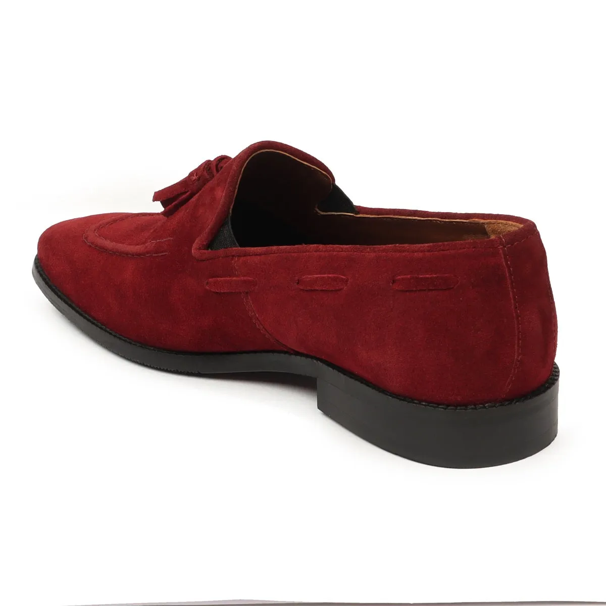 Men's Red Suede Leather Apron Toe Tassel Slip-ons by Brune & Bareskin