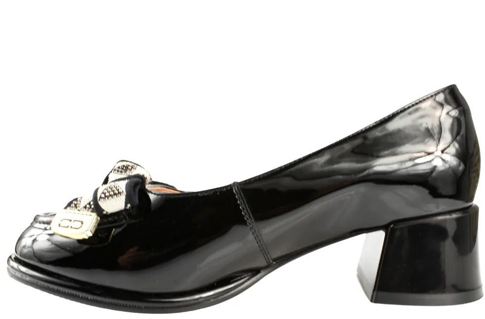 Pantofi casual, dama, FORMAZIONE, F30-01 negru, piele lacuita, cu toc