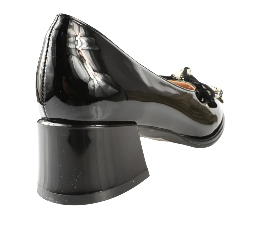 Pantofi casual, dama, FORMAZIONE, F30-01 negru, piele lacuita, cu toc